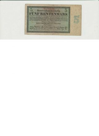 Ro.  156b,  Germany Banknote Reichsbanknote 5 Rentenmark,  1923,  Pick 163 Rare