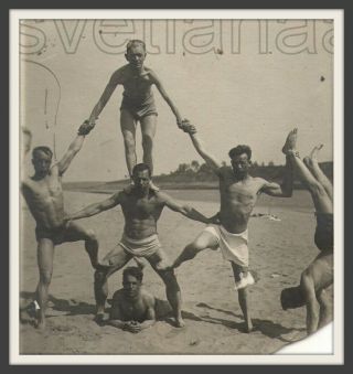 1930 Beach Sports Gym Handsome Shirtless Men Muscle Bulge Ussr Antique Photo Gay