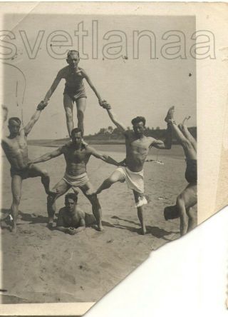 1930 Beach Sports Gym Handsome shirtless men muscle bulge USSR antique Photo Gay 2