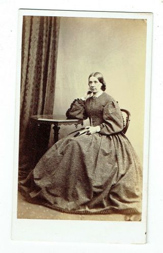 Victorian Cdv Photo Woman Seated Holding Book Leeds Photographer