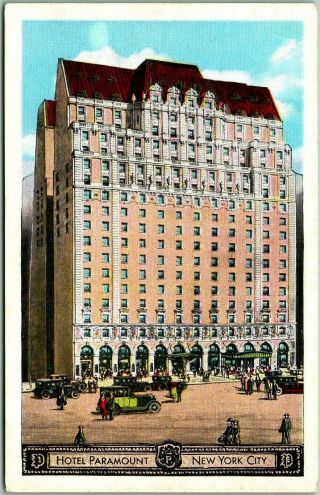 Vintage York City Postcard Hotel Paramount Street View Tichnor C1930s