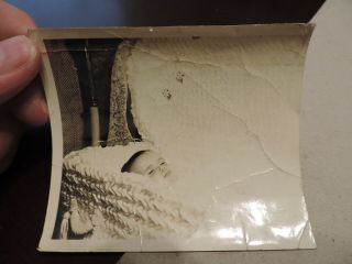 Vintage B&w Polaroid 4.  5 " Photo,  Post Mortem Of Baby Child In Casket