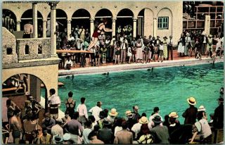 Vintage Florida Postcard " The Pool,  Lake Wales Casino " Kropp Linen 1937 Cancel