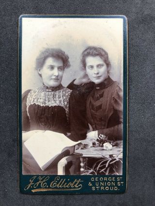 Victorian Carte De Visite Cdv Elliot Stroud: Young Women: Reading Lace 1896