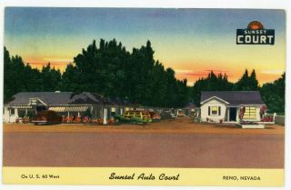 Vintage Sunset Auto Court Linen Postcard Reno Nevada Nv 1950s