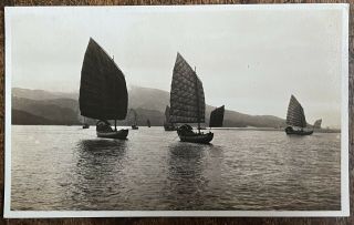 Vintage Rppc View Of Flotilla Of Chinese Junks At Sea Hong Kong/chinese Waters