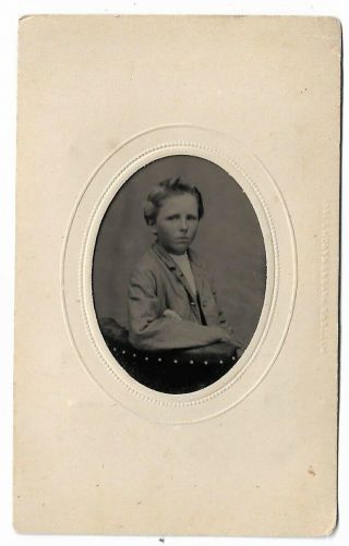 Tintype Photo Precious Cute Little Boy Seated On Photographer 