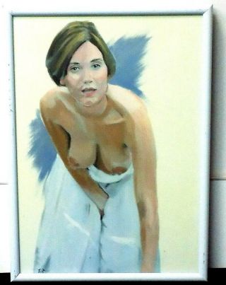 Magnificent Rare Mystery Oil On Canvas Painting Of A Semi - Nude Woman - Signed Jt