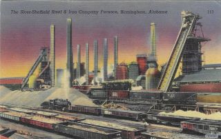 Vintage Alabama Linen Postcard Birmingham Sloss - Sheffield Steel Iron Furnace