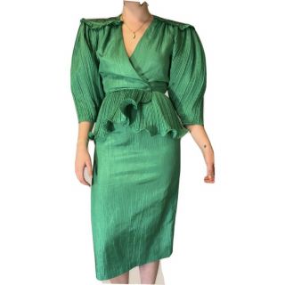 Rare Vintage 80’s Green Two Piece Puff Sleeves