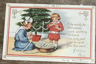 Vintage Christmas Postcard Children Stringing And Eating Popcorn Whitney 1918