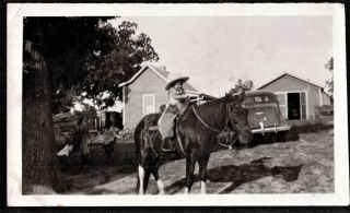 Vintage Antique Photograph Little Boy In Cowboy Outfit Riding Horse