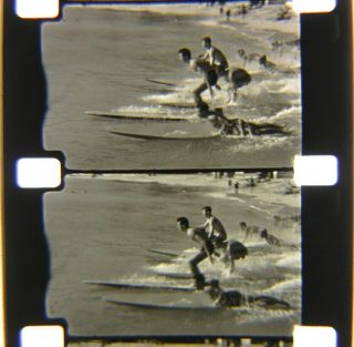 Vtg C.  1940 16mm Amateur B,  W Film Home Movie Hawaii Surers Early Surfboards Beach