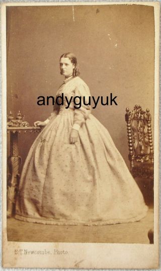 Cdv Lady In Dress Fashion By Newcombe London Antique Victorian Photo