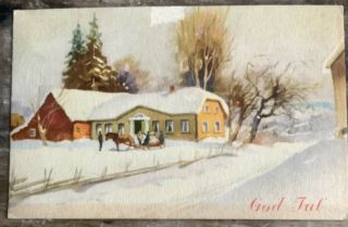 Vintage Scandinavian Swedish Christmas Postcard God Jul 1949 Sweden