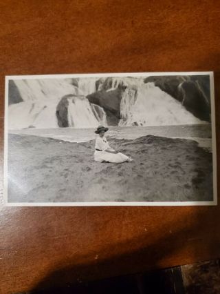 Vintage 1910s Rppc Postcard Photo - Pretty Gal By Waterfall In Wi - 3.  25 X 5.  5
