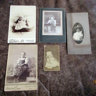 5 Unusual Antique Victorian Edwardian Immigrant Babies Children Cabinet Photos