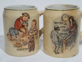 2 Rare Antique Vintage Roseville Art Pottery Coffee Mugs Cups With Sayings