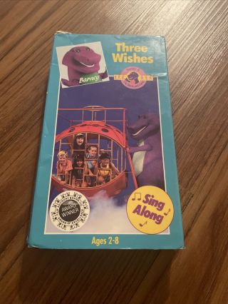 Barney Three Wishes Vhs Barney Dinosaur Kids Sing Along 1998 Rare Blue Cover