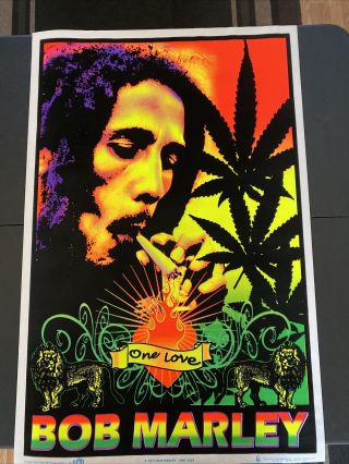 Bob Marley Smoking One Love Rare Blacklight Poster.  Htf Oop.  23x35