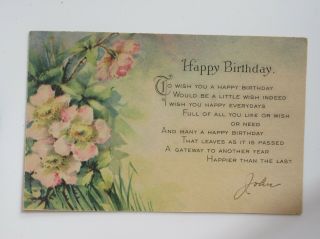 Happy Birthday Pretty Pink Flowers Vintage Postcard - Blank Back