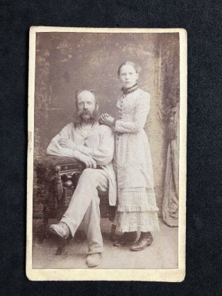 Victorian Carte De Visite Cdv: Couple: Father Daughter: Workman Smock: Worcester