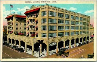 Vintage 1930s Phoenix Arizona Postcard Hotel Adams Building / Street View