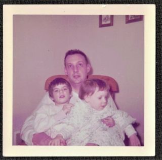 Vintage Photograph Man Sitting On Rocking Chair W/ Two Little Girls