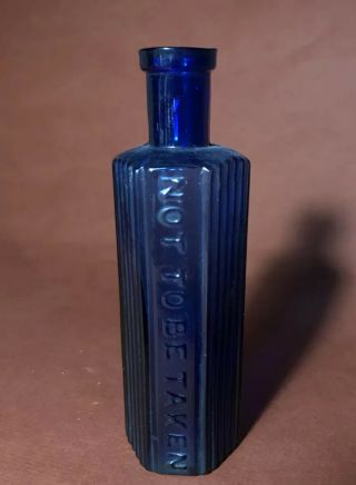 Rare Cobalt Blue Hexagon 1/2 Oz Glass Bottle Embossed " Not To Be Taken "