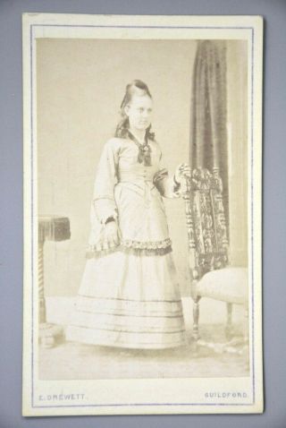 Cdv,  Studio Portrait,  Victorian Young Lady,  Drewett Of Guildford