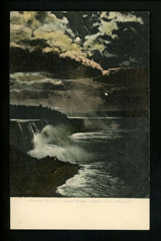 Niagara Falls Vintage Postcard York Ny Canada Moonlit View Of Falls