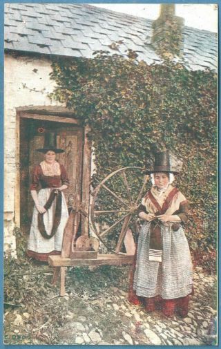 2 Welsh Ladies In National Costume Vintage Postcard C 1930 Celesque Series
