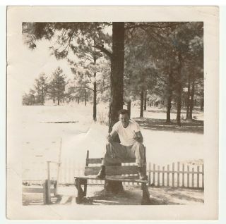 Vintage Photo Military Man On Bench Gay Interest