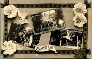 Vintage 1910s Harper,  Kansas Rppc Photo Postcard Multi - View / 3 House Views
