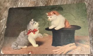 Vintage Postcard To Cats Kittens Top Hat Magicians Gloves Wand
