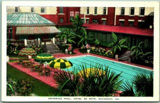 Vintage Savannah Georgia Postcard Hotel De Soto Pool View Kropp C1930s