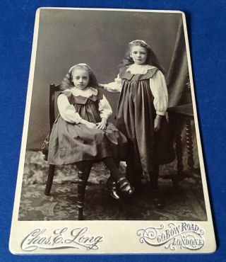 Victorian Cvd Carte De Visite - 2 Young Girls By Chas E.  Long,  6.  5” (16.  5cm) Tall
