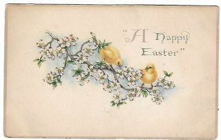 Vtg Post Card - A Happy Easter With Yellow Chicks