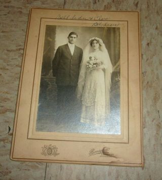 Vintage Cabinet Card Photo Clara & William Leduc Woonsocket Ri Wedding C1910