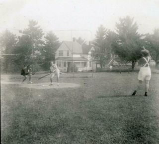 442 Vtg Photo Women Playing Baseball,  Bat,  Birchmont Nh C 1945
