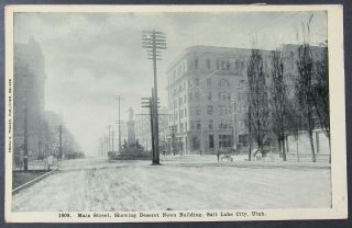 Main Street View Deseret Bldg Salt Lake City Utah Vintage Postcard Unposted