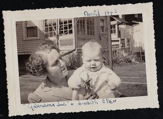Vintage Antique Photograph Grandma Holding Adorable Litttle Baby In Yard