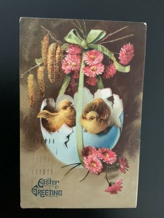 Vintage Postcard,  Easter Greeting,  Un/a,  Two Chicks In Half Shell,  Series No 360