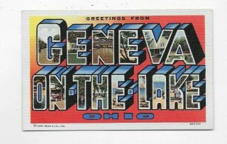 Vintage Large Letter Postcard Greetings From Geneva On The Lake Oh R1698