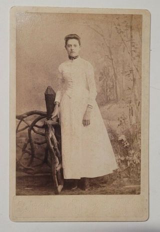 Cabinet Card Young Lady In White Dress With Corset Posed - Scofield Utica Ny