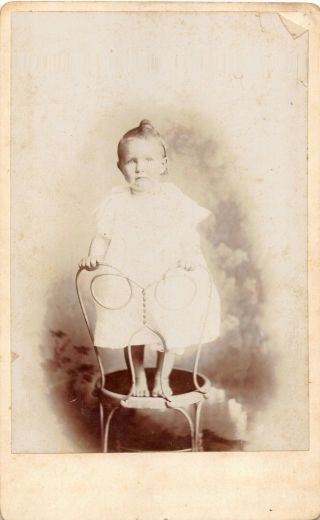 Antique Cabinet Card Photograph Unmarked Boy Standing On Chair