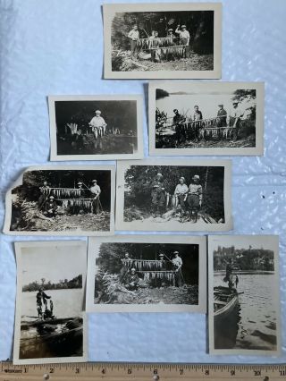 Set Of 8 1920’s Snapshots Photo Photograph Woman Men Fishing And Catch