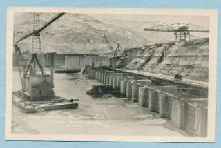 Vintage Rp Post Card Pc Constructing The Grand Coulee Dam Washington Wa Message