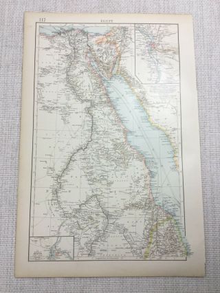1899 Antique Map Of Egypt Cairo North Africa Old 19th Century