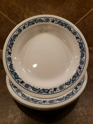 4 - Corelle Old Town Blue Onion Flat Rim Pasta Soup Bowls Rare & Hard To Find